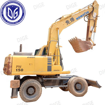 Oorsprong Japan PC150W Gebruikte Komatsu Wheel Excavator PC150W Excavator Tweedehands Komatsu Hydraulische Excavator PC150W